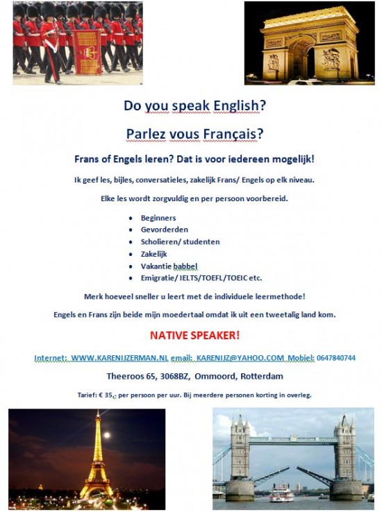Engels of Frans bijles, privé les of Taalles op Skype