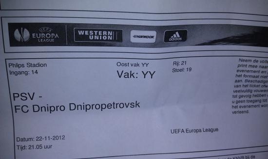 2 TICKETS UEFA WEDSTRIJD PSV - DNJE..TE KOOP
